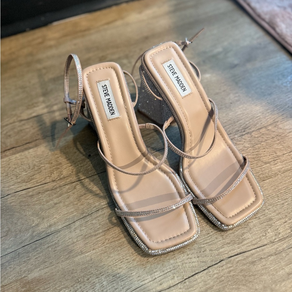 Steve Madden Beige Rhinestone Strappy Heels